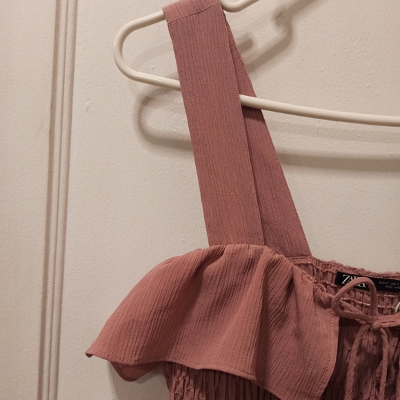 Derek Heart Smocked Maxi Dress ZS medium Pink Boho Peasant Strapless Pullover - Picture 8 of 14